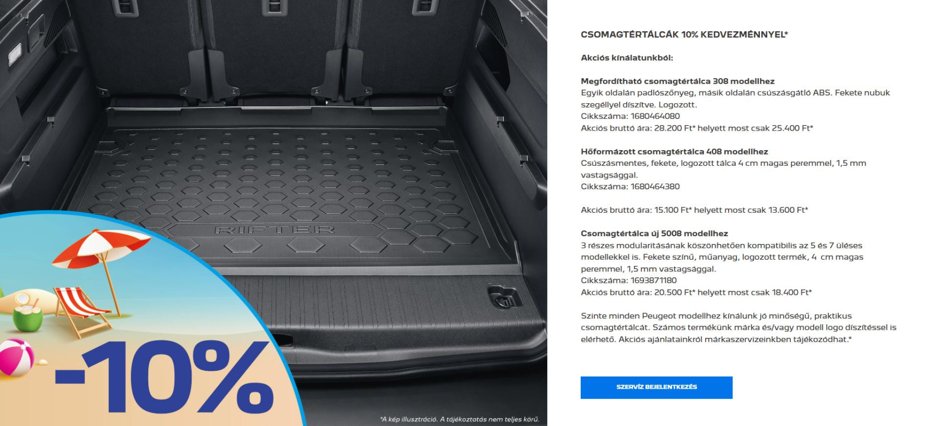 Csomagtértálcák 10 százalék kedvezménnyel